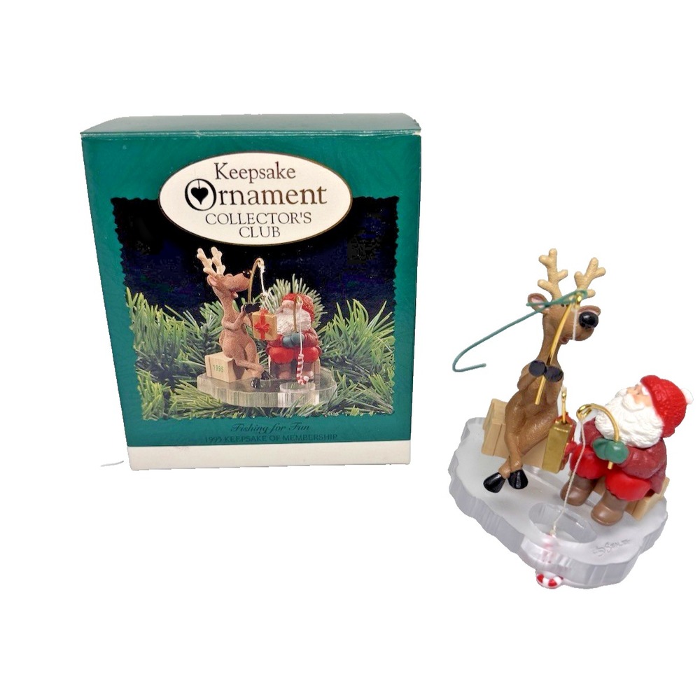 Hallmark Keepsake Ornament-Santa & Reindeer FISHING FOR FUN  new